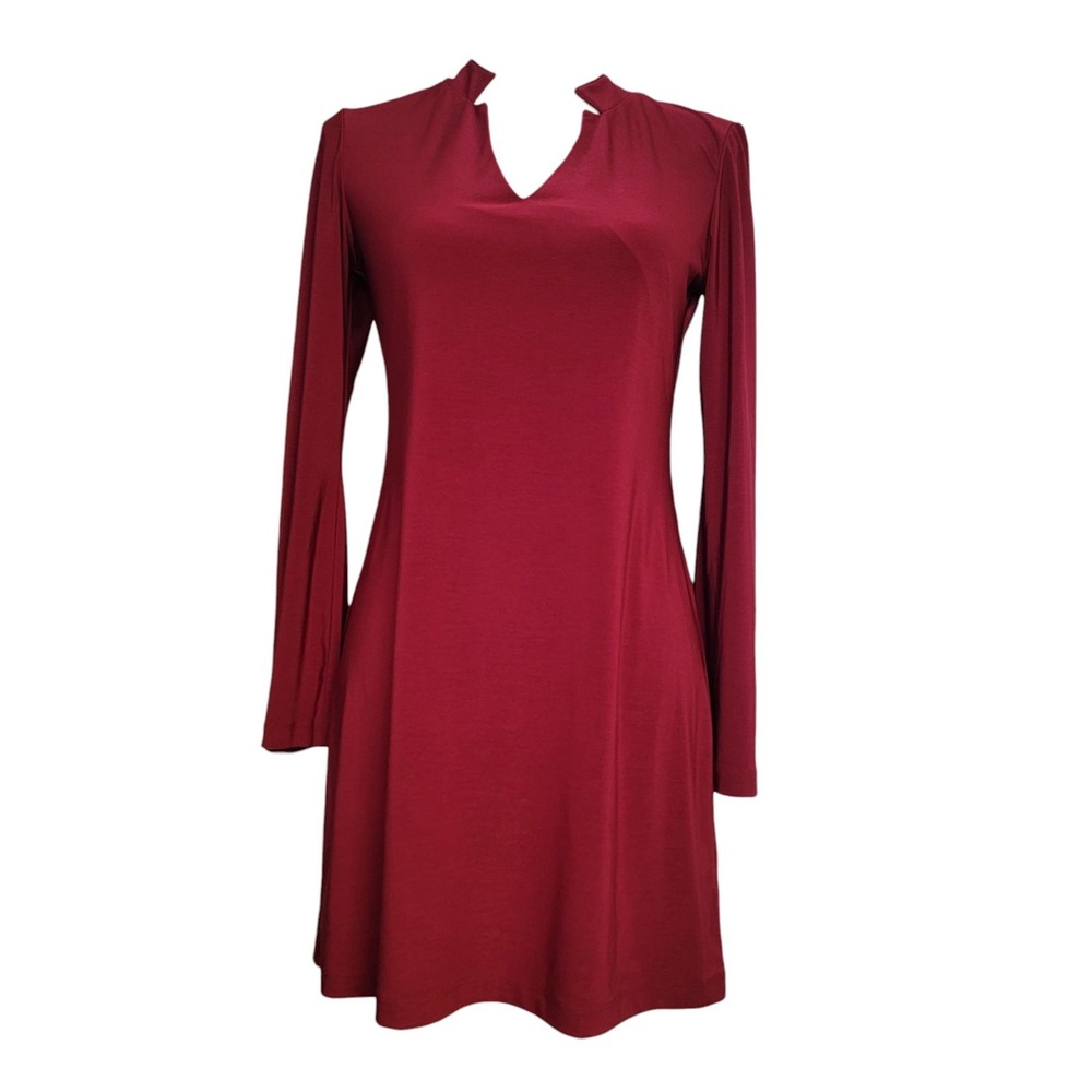 Alex And Eva by Komarov Dark Red Stretch Bell Sleeves A-line Swing Dress Small